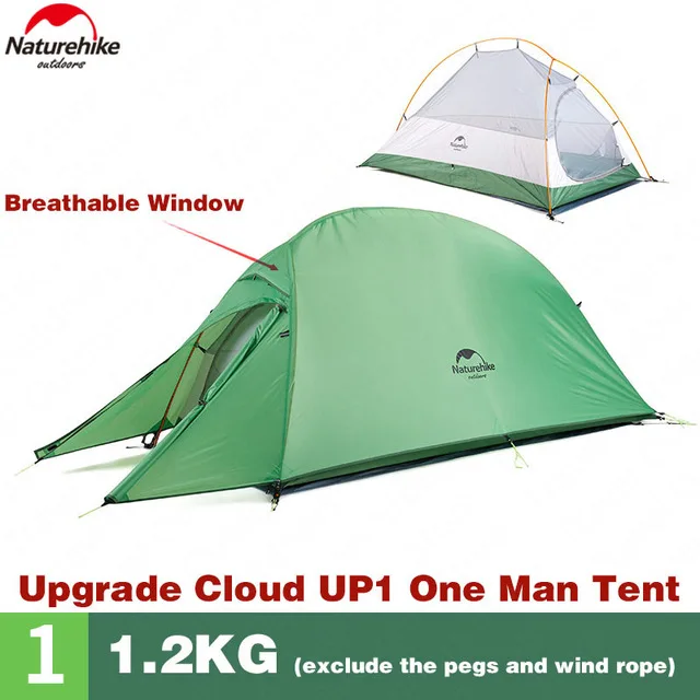 Naturehike Cloud Up 1 2 3 обновленная версия Сверхлегкая походная палатка отдельно стоящая походная палатка с ковриком NH15T002-T - Цвет: 1 Man 210T Green