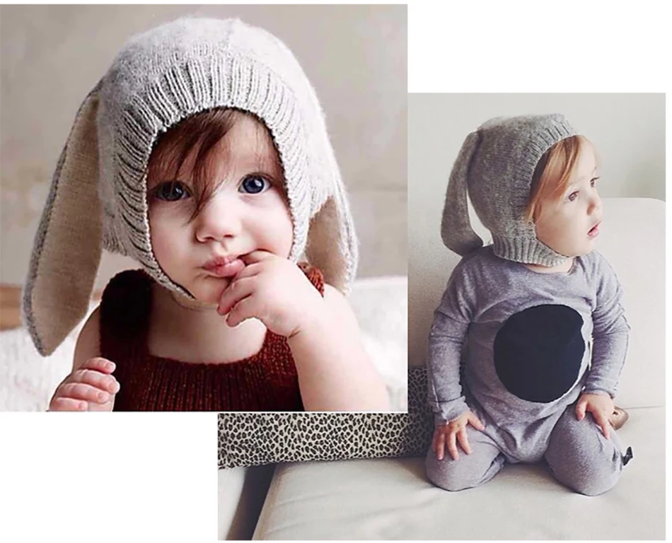 Rabbit Ear Baby Hats Baby Toddler Kids Boy Girl Knitted Crochet Beanie Lovely Winter Warm Hat Cap For Baby Photo Props