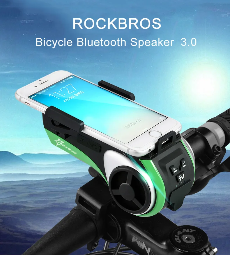 ROCKBROS водонепроницаемый 5 в 1 велосипедный компьютер держатель для телефона Bluetooth аудио MP3 плеер динамик 4400 мАч Внешний аккумулятор звонок велосипедный светильник