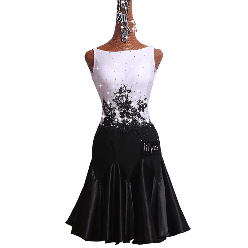 Платье для латиноамериканских танцев без рукавов белое черное|Латинский| |