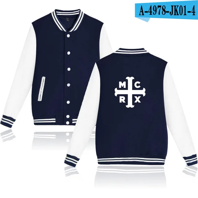 navy blue and white MCRX Повседневная Толстовка Куртка форменное пальто осень зима модные толстовки спортивный костюм хип хоп размера плюс куртки для колледжа одежда - Цвет: navy blue and white