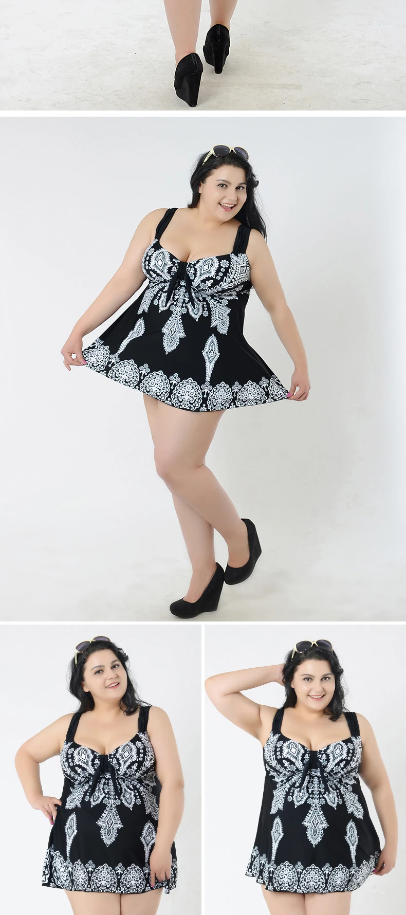 58-70/4XL-10XL сексуальный купальный костюм размера плюс из двух частей Женская юбка с принтом большой размер пляжное купальное платье большой размер одежда для плавания