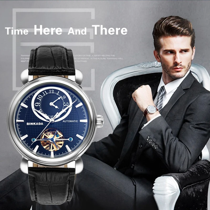 Двухкратные мужские роскошные механические часы с золотым скелетом и