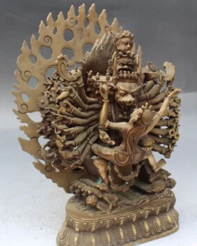 JP S0014 12&quot Tibet Buddhism Temple Bronze Yamantaka Yama Buddha Protection Deity Statue | Дом и сад