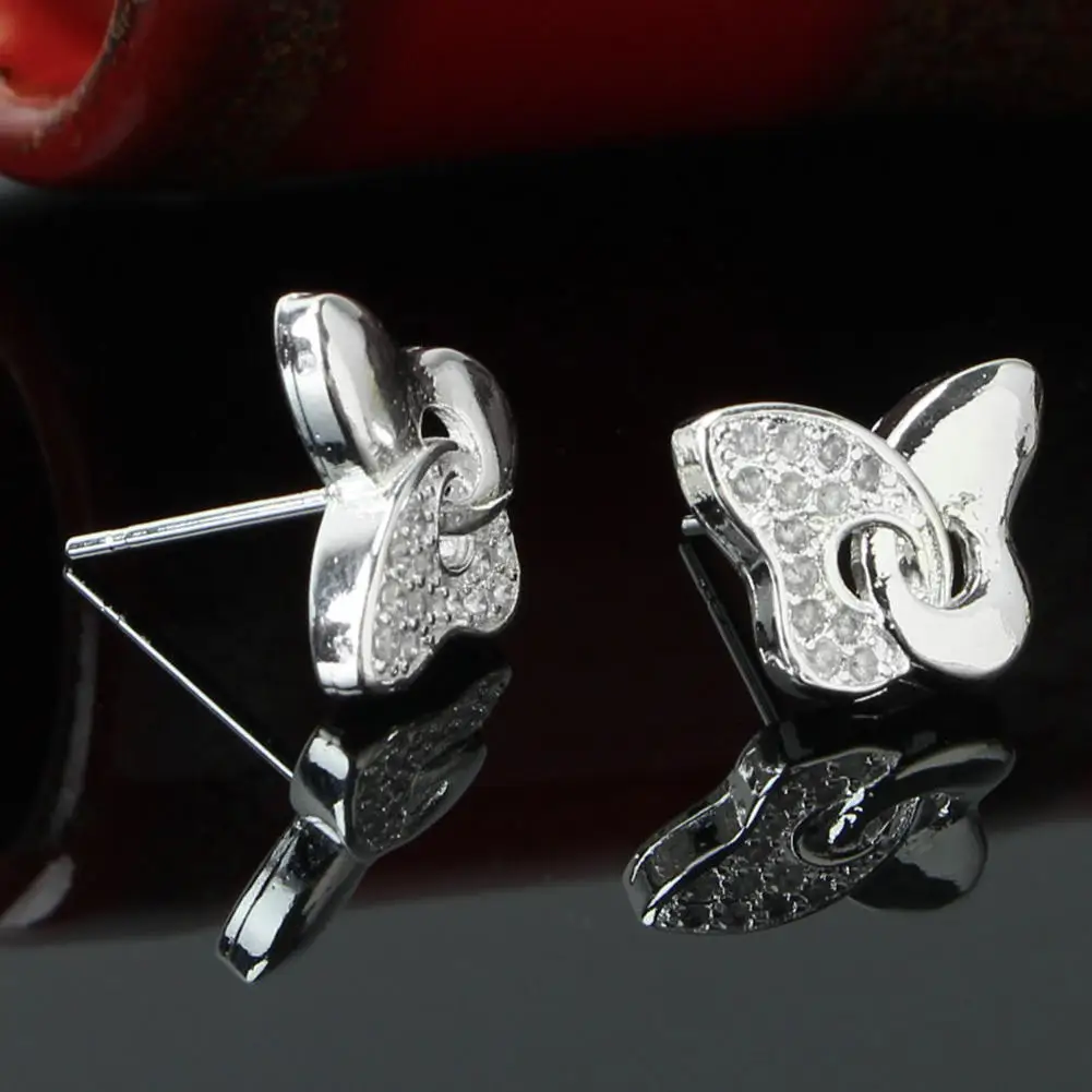 Refaxi 2 Пар Посеребренная Горный Хрусталь Кристалл Бабочка Стержня Уха Серьги для