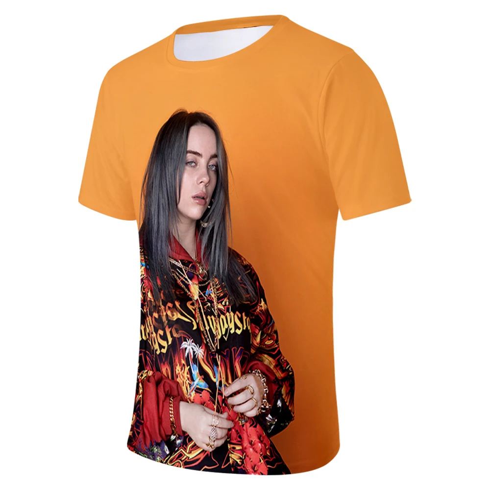 Billie Eilish, новинка, 3D футболка, для мужчин, летняя мода, хип-хоп, Harajuku, повседневная одежда, Billie Eilish, 3D, для девочек, желтая футболка