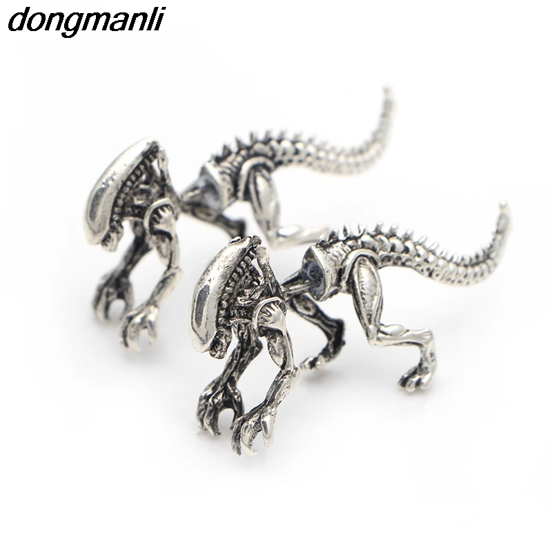 P744 dongmanli новые модные крутые серьги Alien черные эмалевые серьги-гвоздики для