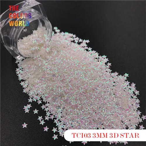 TCT-176 Звезда Форма 3D эффект красочный блеск 3 мм для гелевое украшение дизайн ногтей Блеск для ногтей макияж лицевой DIY украшения - Цвет: TCI03  50g