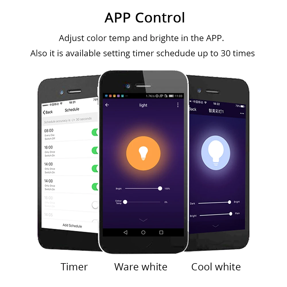 Затемняемый умный WiFi Точечный светильник Поддержка Google Assistent Alexa Echo Голосовое