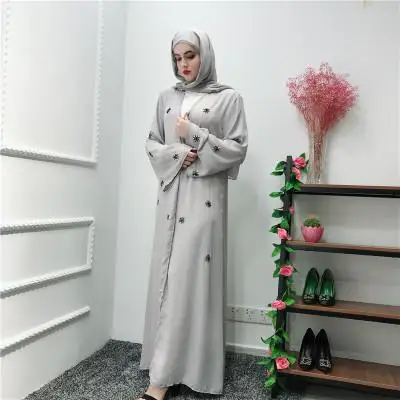 Abaya Femme кимоно кафтан халат Дубай Ислам Мусульманский хиджаб платье Абая s кафтан Marocain Катара Оман Турция Elbise платье "Рамадан" - Цвет: Серый