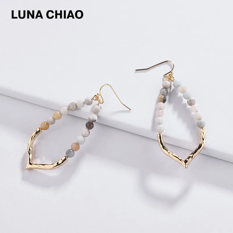 GREEN LUNA CHIAO, весна-лето, дизайн, ювелирное изделие, в форме капли воды, металлические, натуральный камень, бисерные серьги для женщин - Окраска металла: GREEN