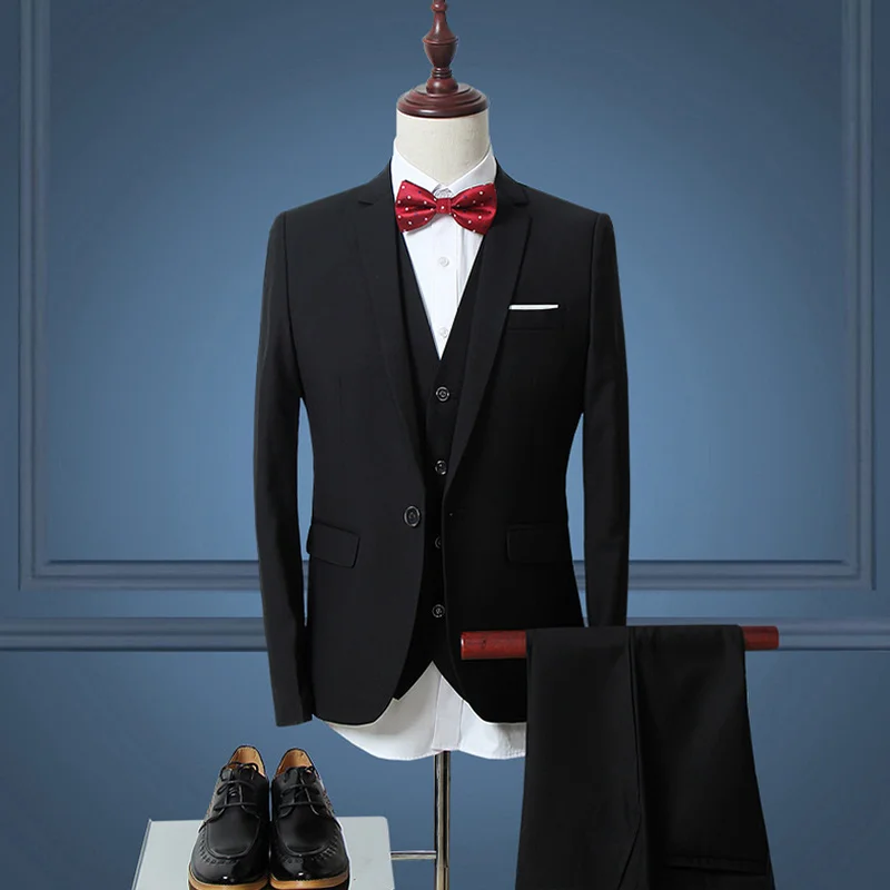Модные Для мужчин Slim Fit Бизнес костюмы мужской свадебный костюм мужской костюмы для званого обеда Для мужчин Нарядные Костюмы для свадьбы Комплект из 3-х предметов пиджак, жилет, брюки - Цвет: same as photo