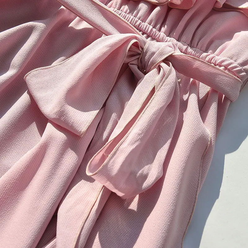 Dabuwawa Новые летние розовые платья с оборками женские кружевные асимметричные на