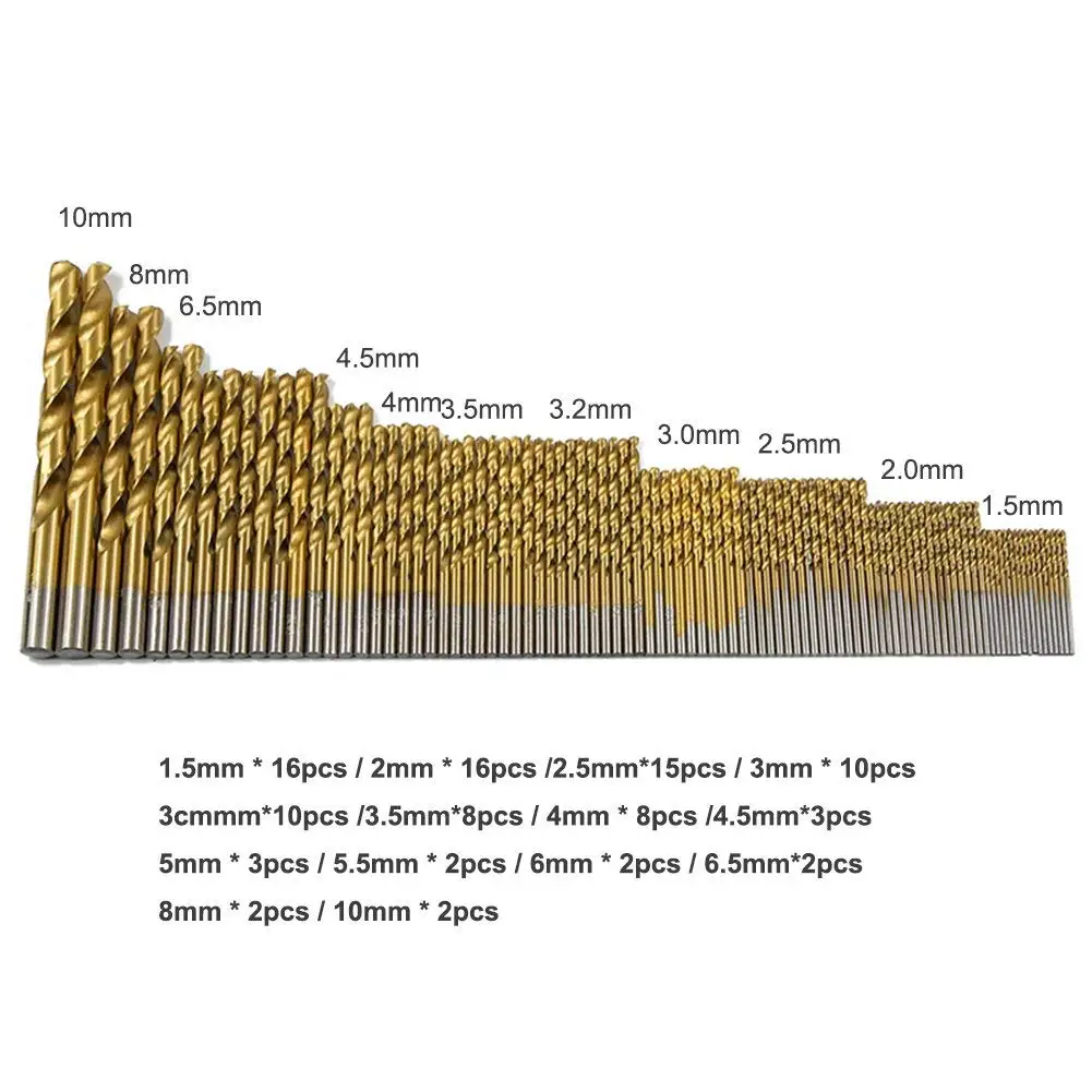 Titanium HSS Drill Bits Set, 50/99pcs, 1.5mm-10mm, High Speed Stainless Steel Drill Bits for Electric Drills image 6