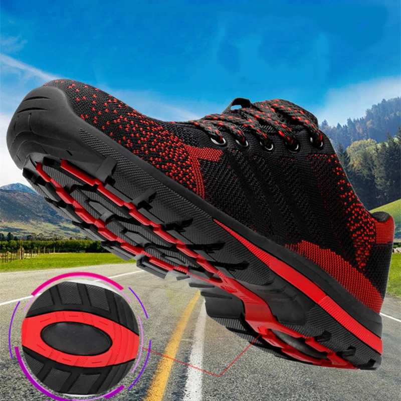 DAOKFPO Брендовые мужские летающие тканевые рабочие защитные ботинки большие