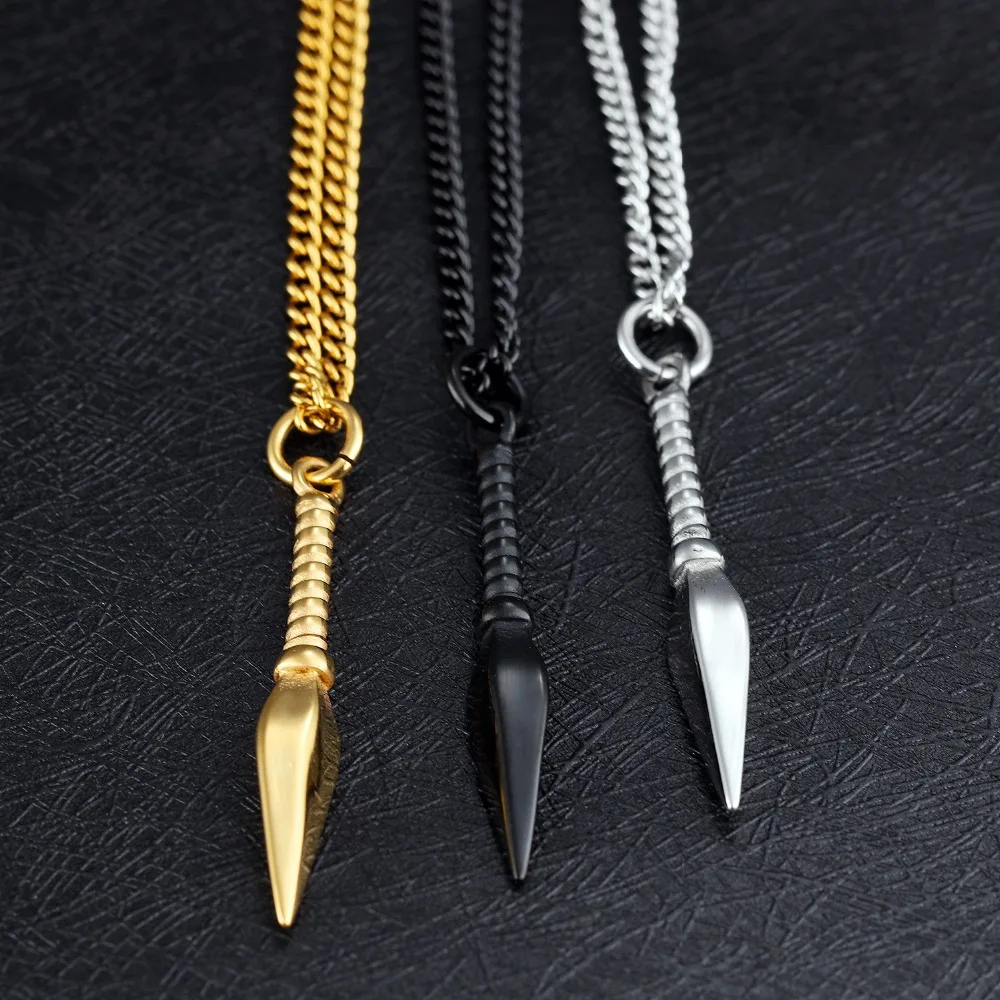 TengYi Punk Ninja Spear Pendant Necklaces For Man Fashion Black/Steel/Gold Color Mini Dagger Men Jewelry Necklace Gifts TY1156 | Украшения