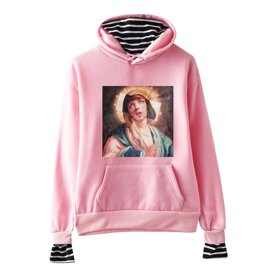 Kpop Virgin Mary Fake Two Piece Pullover Hoodies Sweatshirts 2019 Hip Hop Fashion Male Casual Streetwear Swag | Мужская одежда