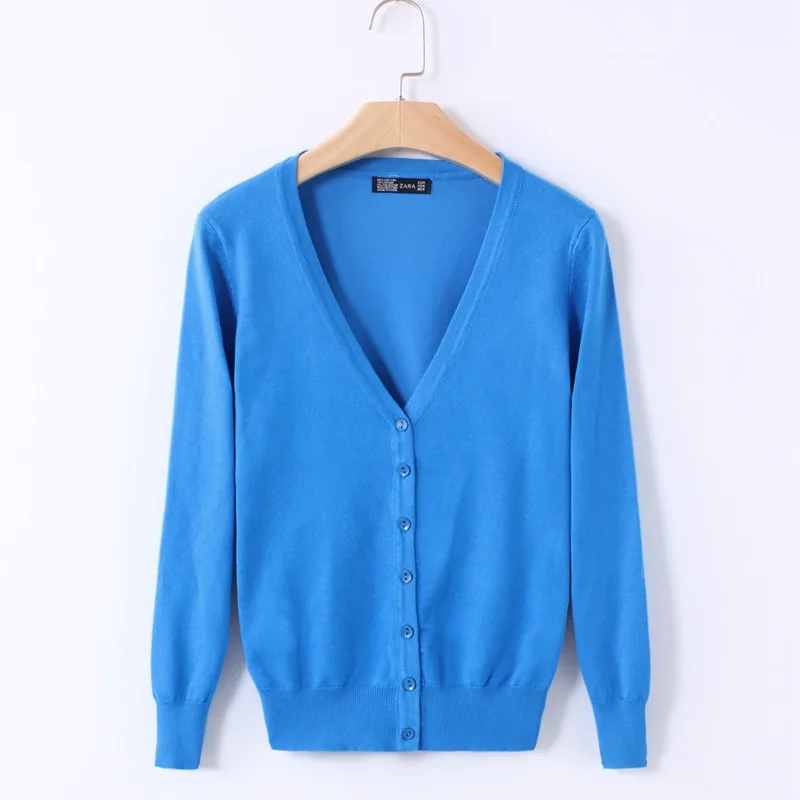 Lake Blue 20 однотонных цветов Женский вязаный кардиган пальто осень зима Повседневный свитер с v-образным вырезом и длинным рукавом женский большой размер 3XL 4XL R628 - Цвет: Lake Blue