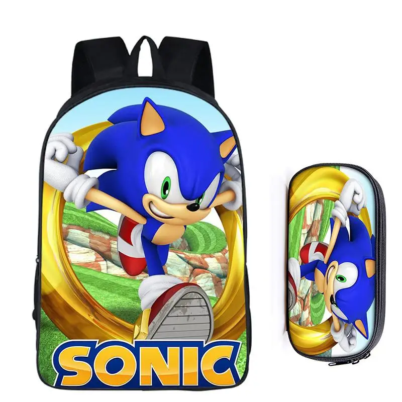 2Pcs Sonic 23 16 дюймов Mario Bros Sonic the Hedgehog, школьная сумка для детей, рюкзак для мальчиков, детские школьные наборы, сумка-карандаш, школьная сумка для малышей - Цвет: 2Pcs Sonic 23