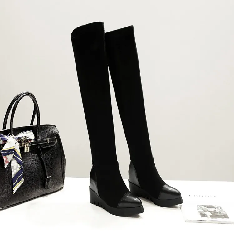 Г. Botas Mujer, большой размер 34-43, фирменный дизайн, разноцветные ботфорты выше колена осенне-зимние X60-6 на толстой платформе