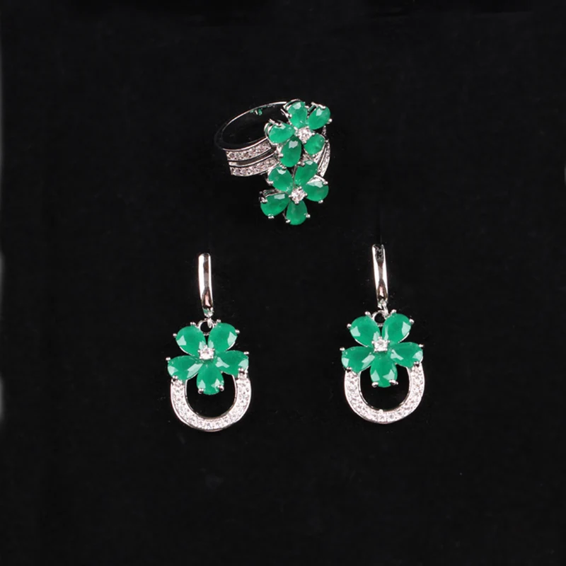 Комплект из кольца и серёг с натуральным Цирконом|flower jewelry set|jewelry setsring earrings set |