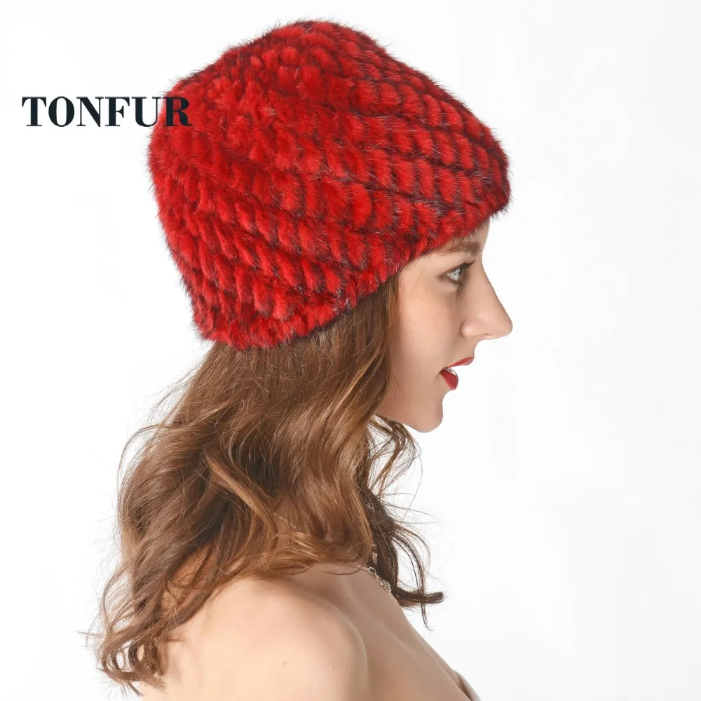 2021 Новая мода для женщин Натуральная меховая шапка из настоящего норкового меха Nature Knit Женская головная одежда Бесплатная доставка NT322.