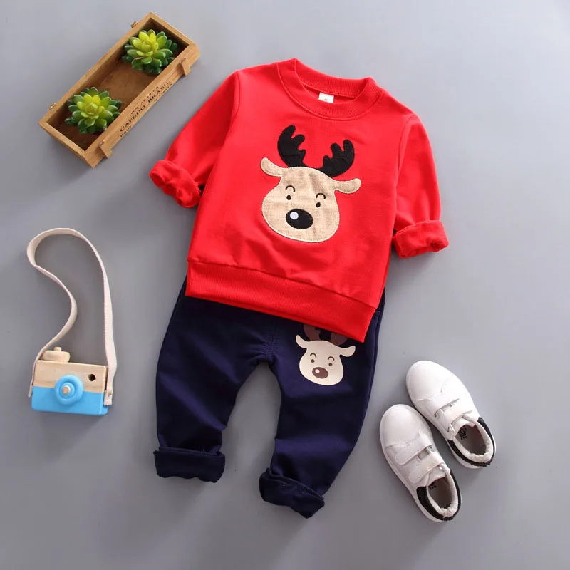 Style 03 2 шт./лот; спортивные костюмы; комплект одежды для новорожденных; спортивный костюм с рисунком лося; одежда из хлопка с длинными рукавами и круглым вырезом для малышей - Цвет: Style 03