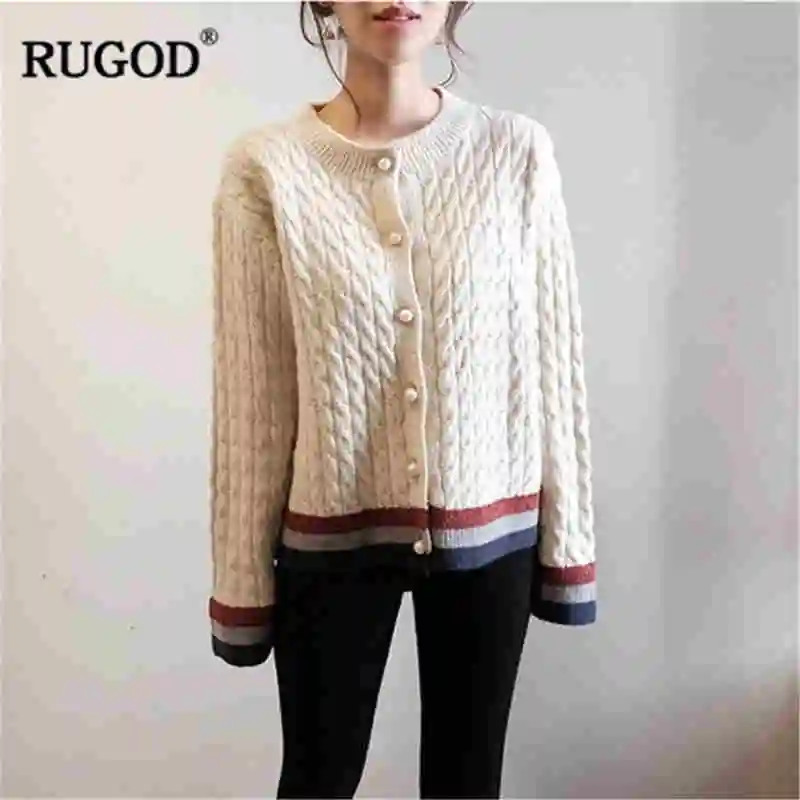 RUGOD 2018 Модный Цветной кардиган в полоску женский элегантный с жемчужинами на