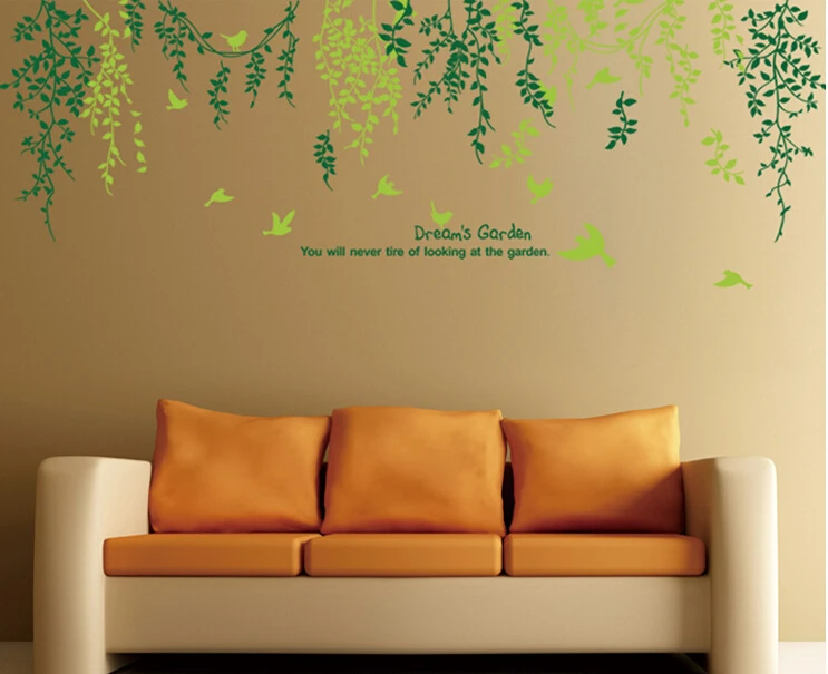 

Free shipping Green leaves glass wall sticker sitting room bedroom home decoration removable wall stickers AY988