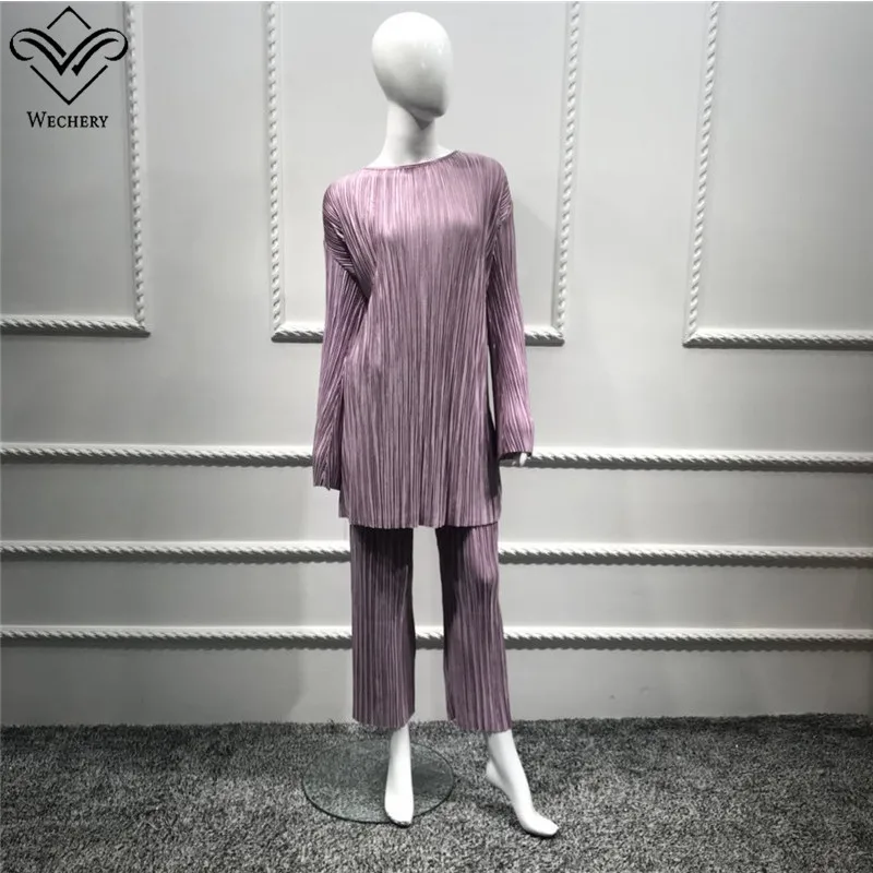 Wechery полосатый abaya набор для женщин jilbaw турецкая исламская одежда Черный Фиолетовый Зеленый Серый Плюс Размер Топы Брюки