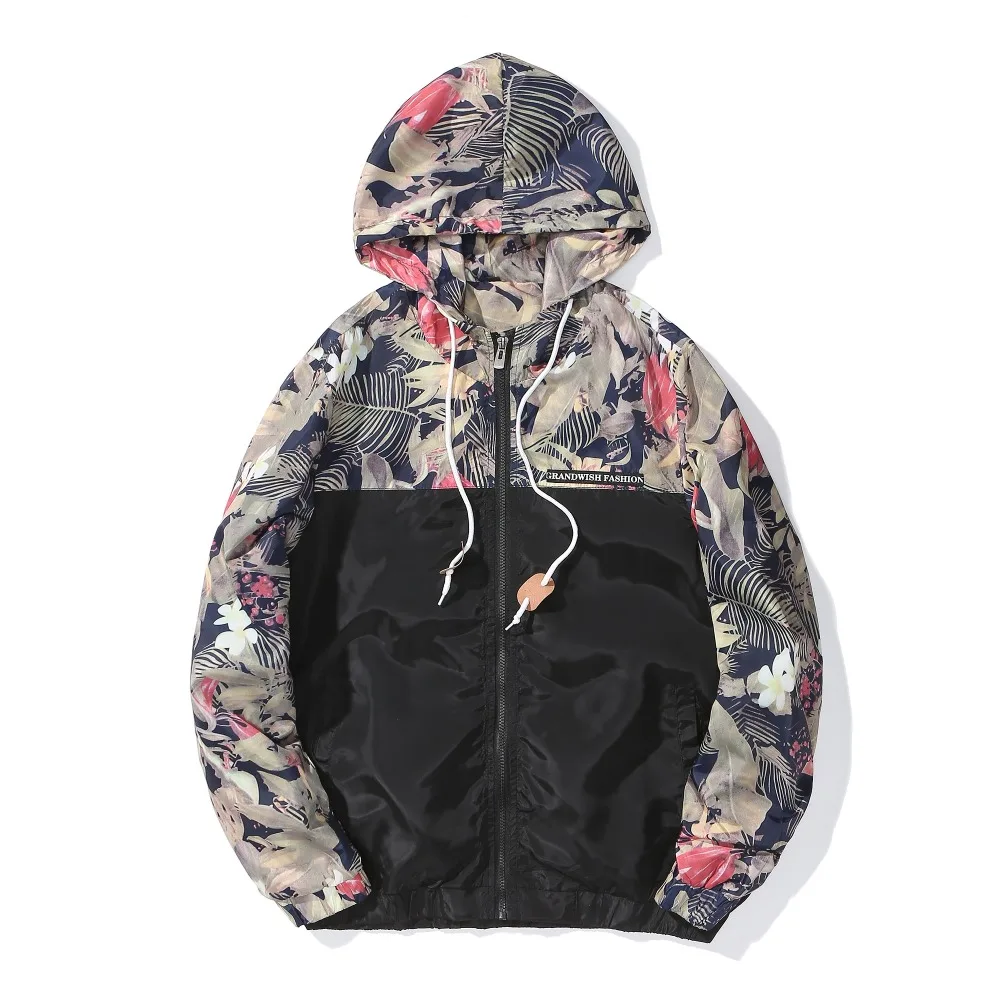 Цветочный Курточка бомбер Для мужчин хип хоп Slim Fit цветы пилот куртка с капюшоном