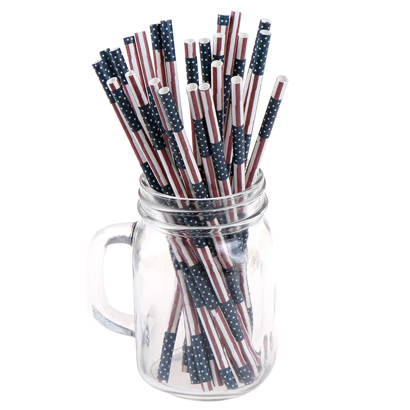 25 шт. товары для вечеринок с изображением американского флага бумажные соломинки