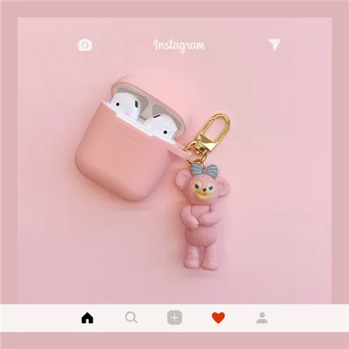 pink Cute Silicone Bluetooth Wireless Earphone Case For AirPods Protective Cover Accessories for Apple Airpods Charging Box Key Ring - Цвет: pink