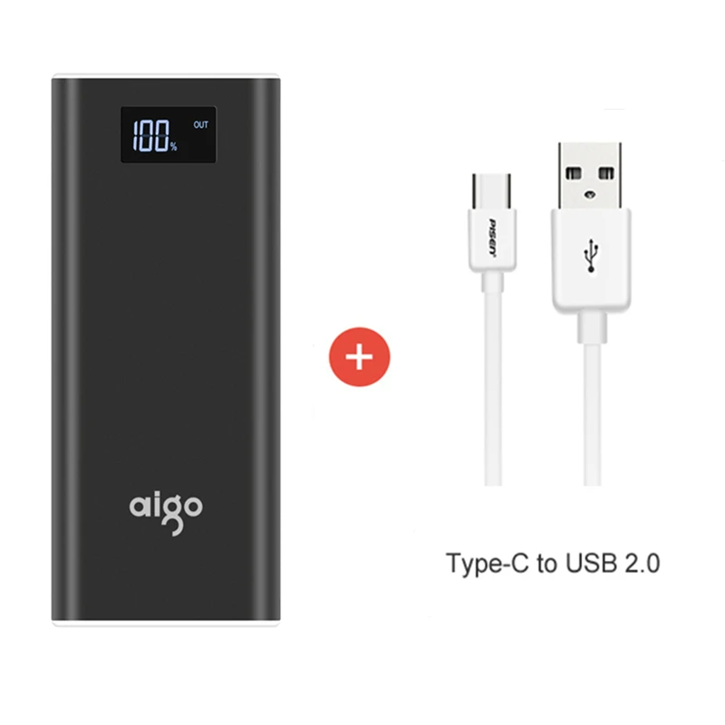 PISEN двойной жк-usb зарядное устройство 20000 мАч внешняя батарея 18650 портативный быстро зарядное устройство Powerbank для iPhone для смартфонов - Цвет: black type-c