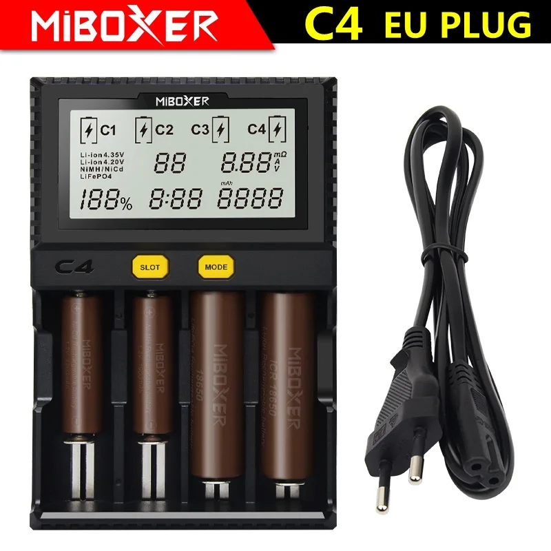 NEW C4 Miboxer C4 ЖК-дисплей Смарт Батарея Зарядное устройство для батарей Li-Ion(литий-ионных батарей IMR INR ICR LiFePO4 18650 14500 26650 16340 AAA батарейки типа АА 100-1500mA - Цвет: NEW C4