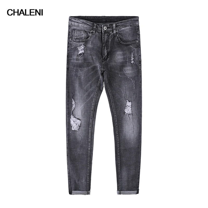 Высокое качество Мужская личность отверстие 9 баллов Штаны модные мужские джинсы