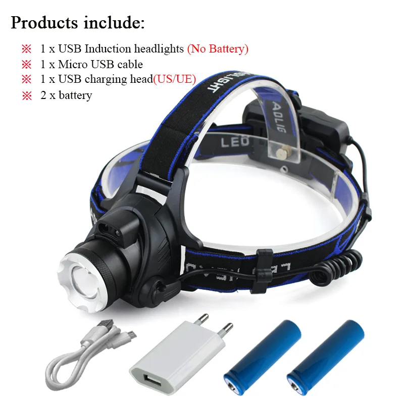 Package B Micro USB фара ИК Сенсор индукционный налобный фонарь hoofdlamp XM L2 T6 светодиодный головной свет фонарь фонарик на голову Torch18650 головная лампа - Испускаемый цвет: Package B