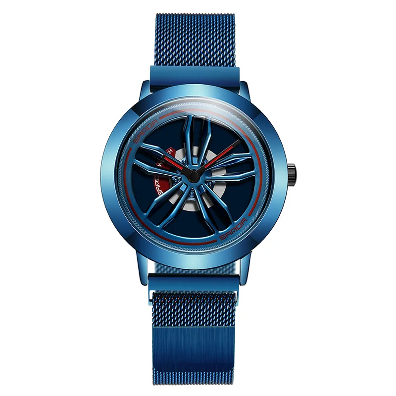 Blue Sanda, Роскошные мужские часы, вращение колеса, дизайн, женские часы, водонепроницаемые часы, мужские наручные часы, кварцевые часы, reloj hombre - Цвет: Blue