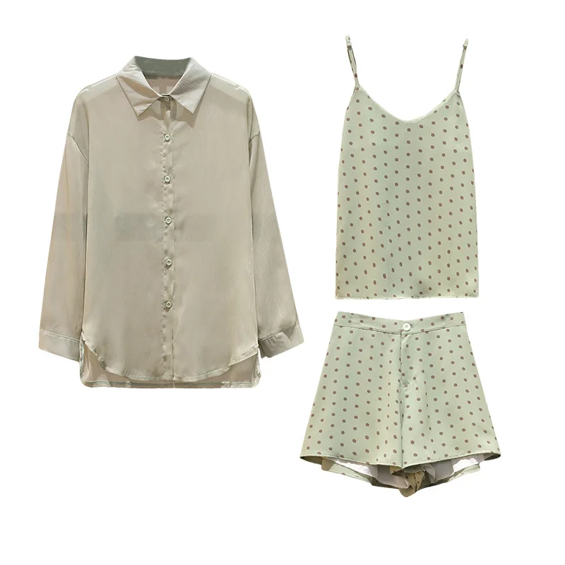 

Plus big size 3 piece sets women blouse tanks shorts thin suits W1035
