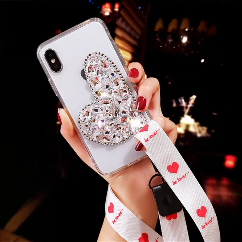 Для samsung S7 край S8 S9 S10 плюс Примечание 5 8 9 Роскошный Блеск Алмазный Сердце телефон