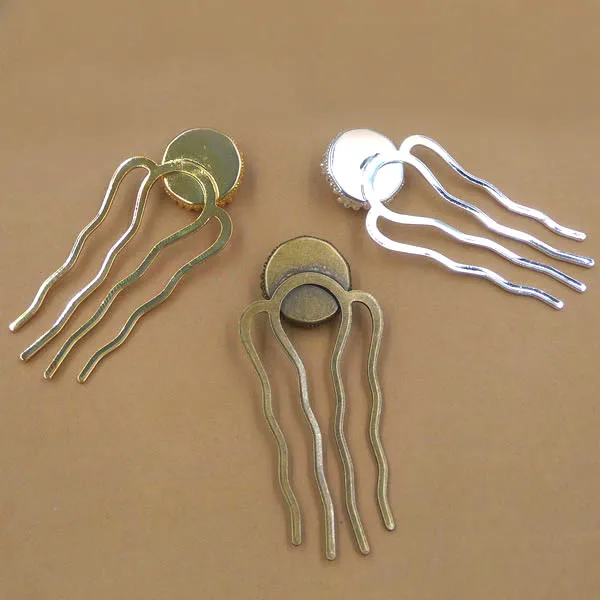 

25x45mm Mix colors 4 teeth Wedding Bridal Hair Combs 15mm Round Crown Bezel for Brides Headpiece Flower Hairwear Accessories