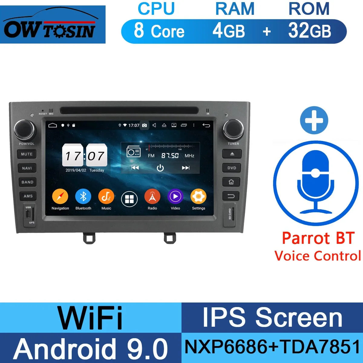 32G Parrot BT " ips Восьмиядерный 4 Гб ОЗУ+ 64 Гб ПЗУ Android 9,0 автомобильный DVD радио gps для peugeot 408 308 308SW 2007-2011 DSP CarPlay Parrot BT стерео - Цвет: 32G Parrot BT