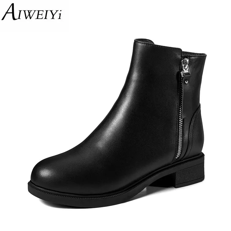 AIWEIYi/женские ботильоны шерсть Мех натуральная кожа теплые зимние сапоги