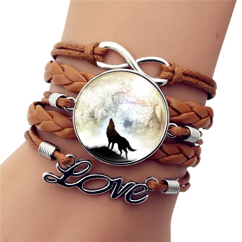 Новинка 2019 Ретро стиль кожаные ювелирные изделия бохо стекло кабошон луна волк