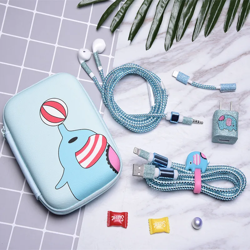 style 9 1,5 м милый мультфильм USB кабель наушники протектор набор с кабелем Стикеры для намотки Спиральный шнур протектор для iphone 5 6 6s 7 8plus - Цвет: style 9