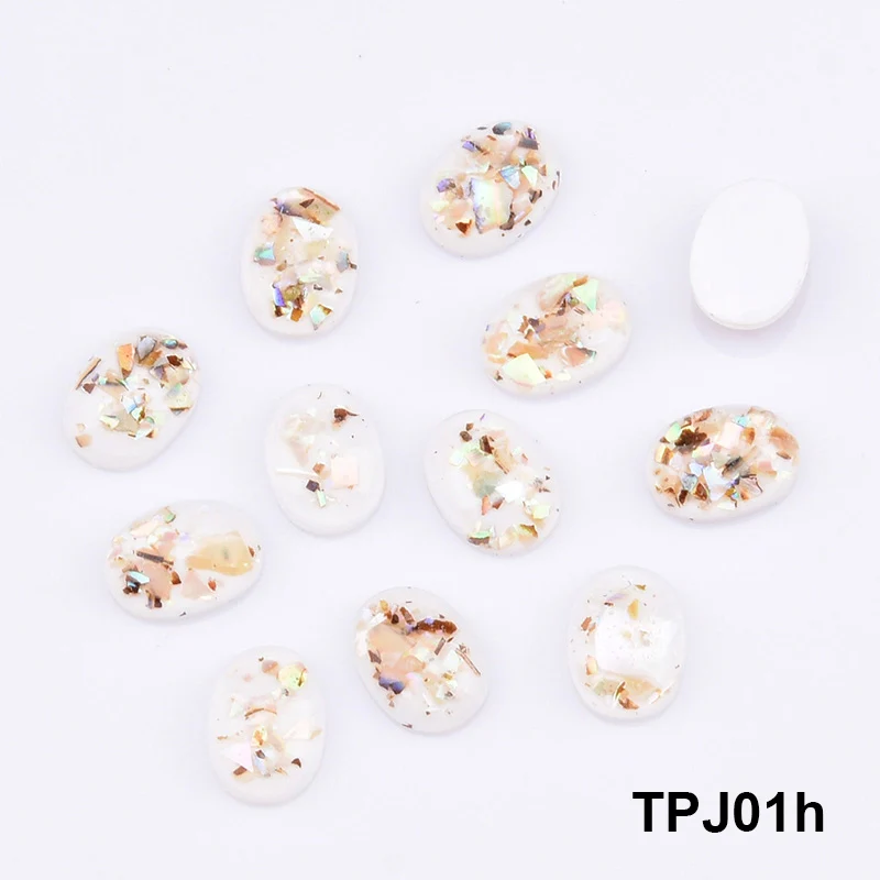 TPJ01h 10 шт. плоские пластмассовые декоративный камень для ногтей украшения для ногтей блестки дизайн оболочки 6x8 мм овальные драгоценные камни для nailart TPJ01 - Цвет: TPJ01h