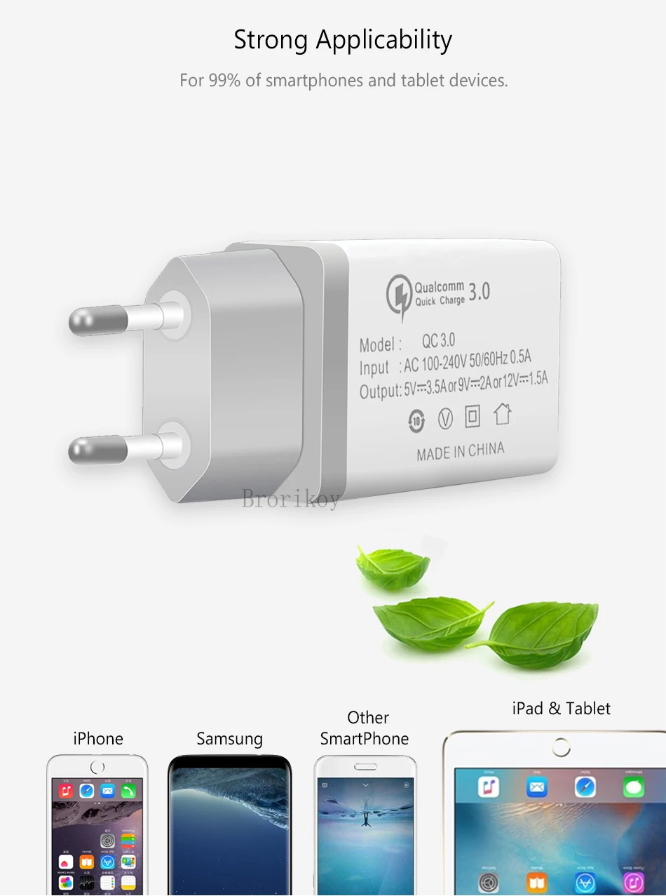 QC 3,0 быстрое зарядное устройство 5 В/2,4 А для samsung Xiaomi huawei Универсальный адаптер быстрой зарядки для смартфонов ЕС зарядное устройство s для iPhone X Xs 8