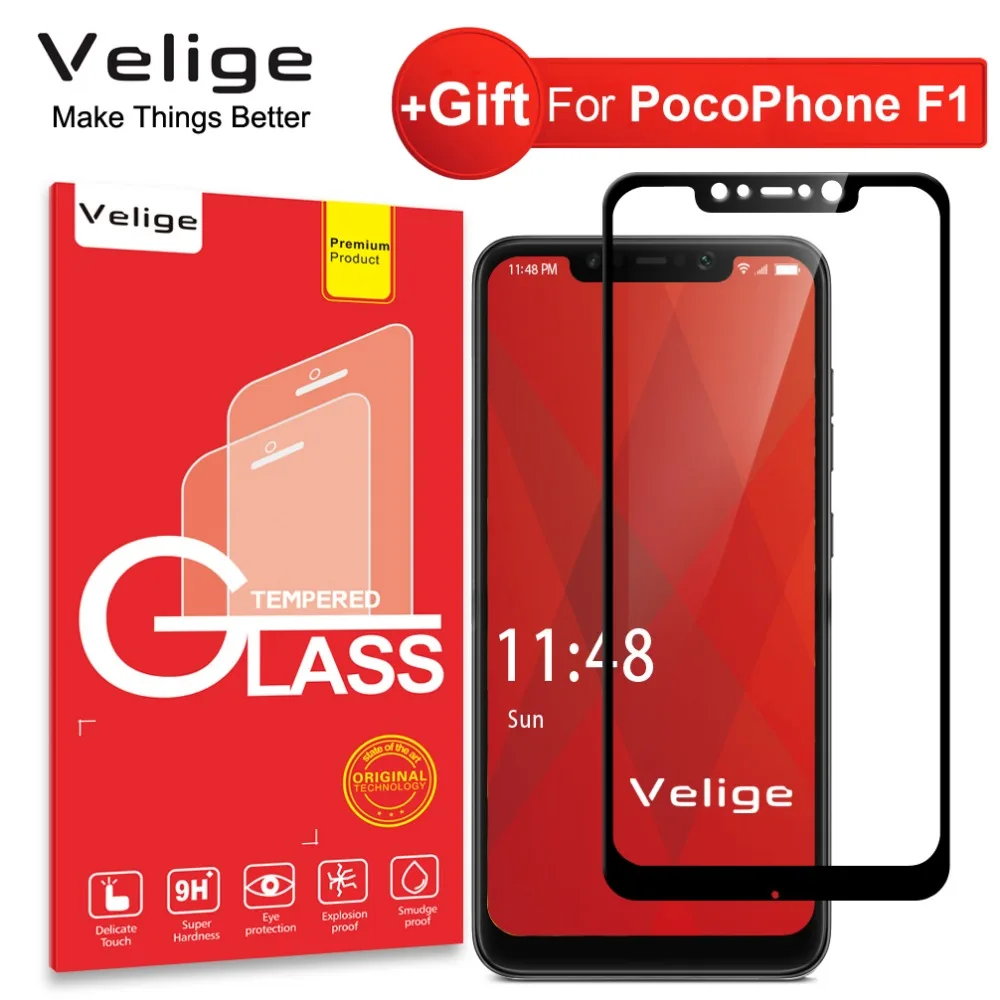 Закаленное стекло Velige 9H для Xiaomi PocoPhone F1 Xiomi Poco HD clearity Real 2.5D 0 3 мм Защитная
