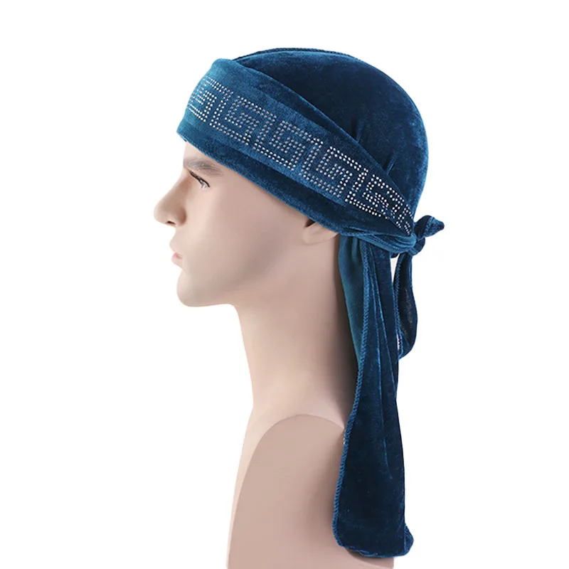 Сиренево-синего цвета Роскошный бархат Durag Rhinestoned Wrap do rag - Цвет: Сиренево-синего цвета