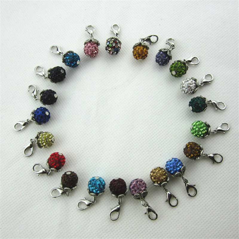 

30pcs/lot Mix Random rhinestone crystal beads dangle charms lobster clasp charms diy bracelet jewelry accessory floating charms